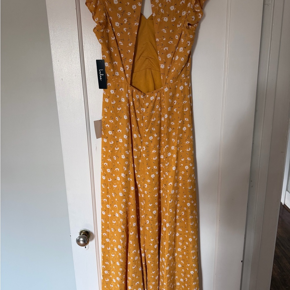 Lulu's Mustard Yellow Floral Maxi Dress - Picture 4 of 5